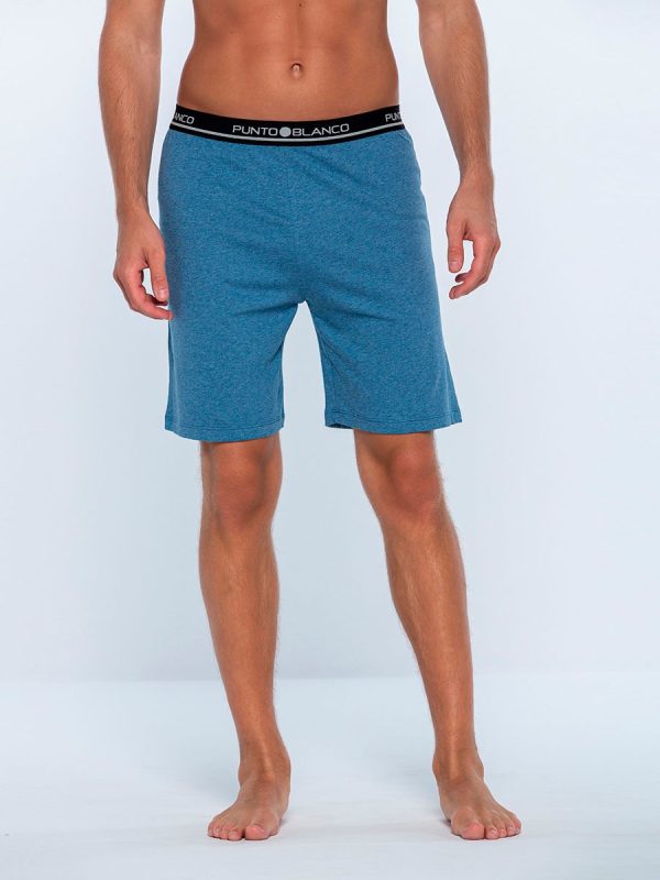 Pantalón corto de pijama de hombre en 100% algodón peinado - Azul