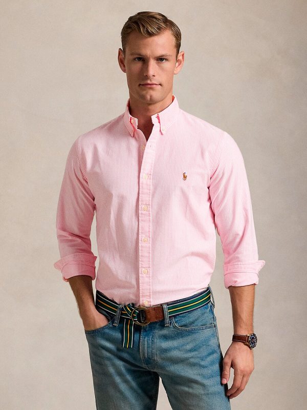 Camisa de hombre oxford con rayas Desgastado Mint Blanco - Rosa Nude