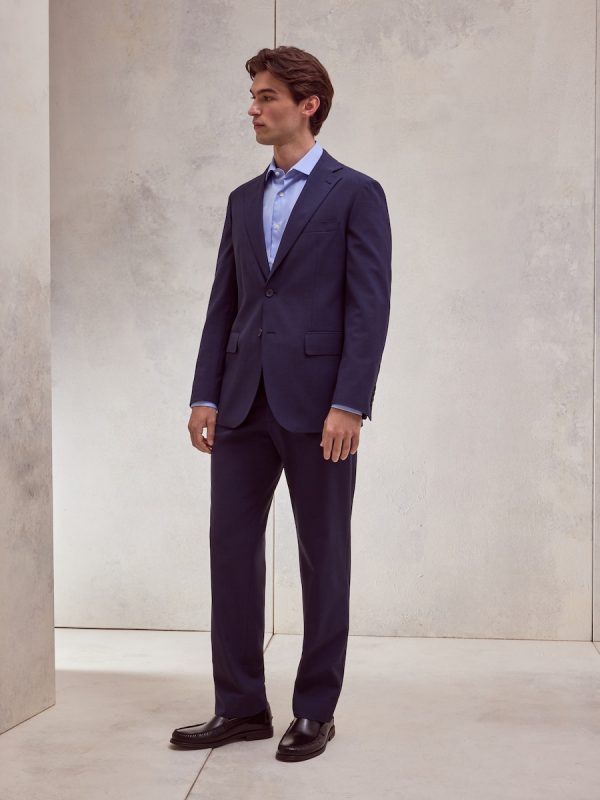 Americana de traje lavable desestructurado fit regular mezcla con lana de hombre - Azul marino