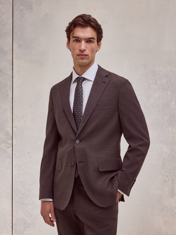 Americana de traje lavable desestructurado fit regular mezcla con lana de hombre - Marrón