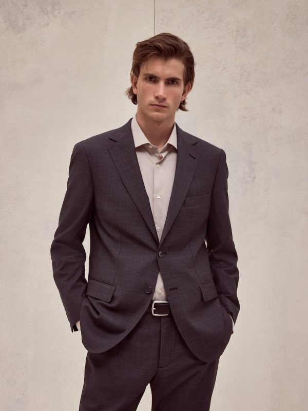 Americana de traje lavable desestructurado fit regular mezcla con lana de hombre - Gris oscuro