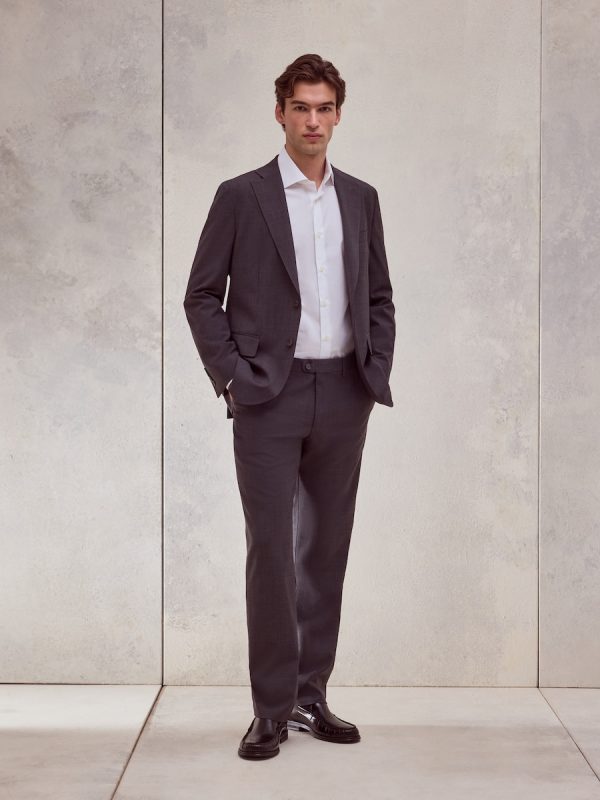 Pantalón de traje lavable desestructurado fit regular mezcla con lana de hombre - Gris oscuro