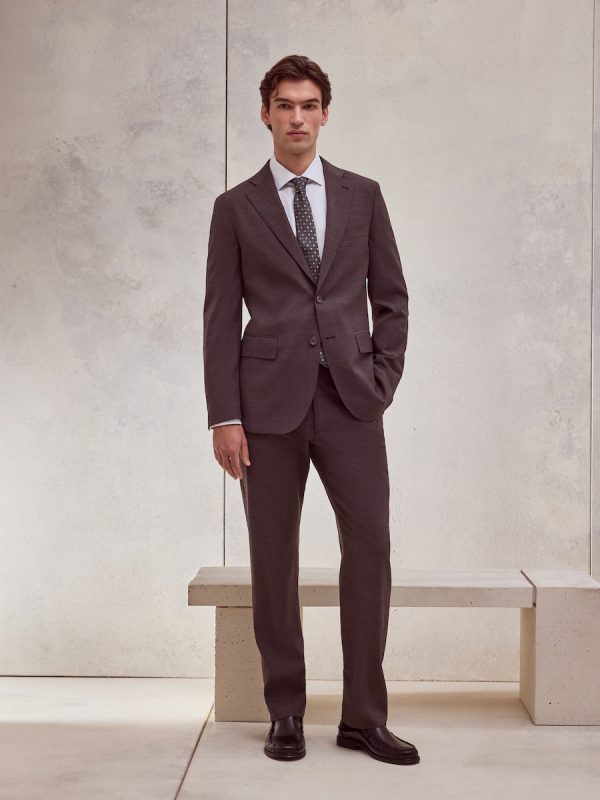 Pantalón de traje lavable desestructurado fit regular mezcla con lana de hombre - Marrón