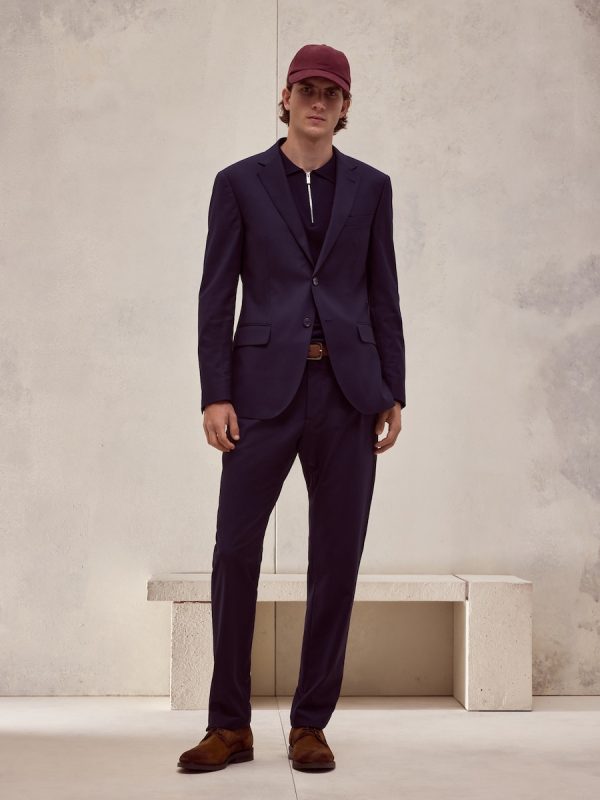 Pantalón de traje lavable raya fit slim mezcla con lana de hombre - Azul marino