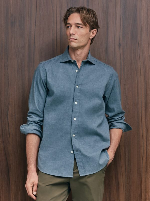 Camisa sport franela 100% algodón perchado lana regular fit - Azul