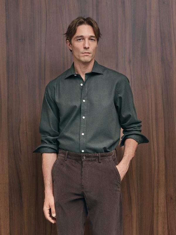 Camisa sport franela 100% algodón perchado lana regular fit - Verde