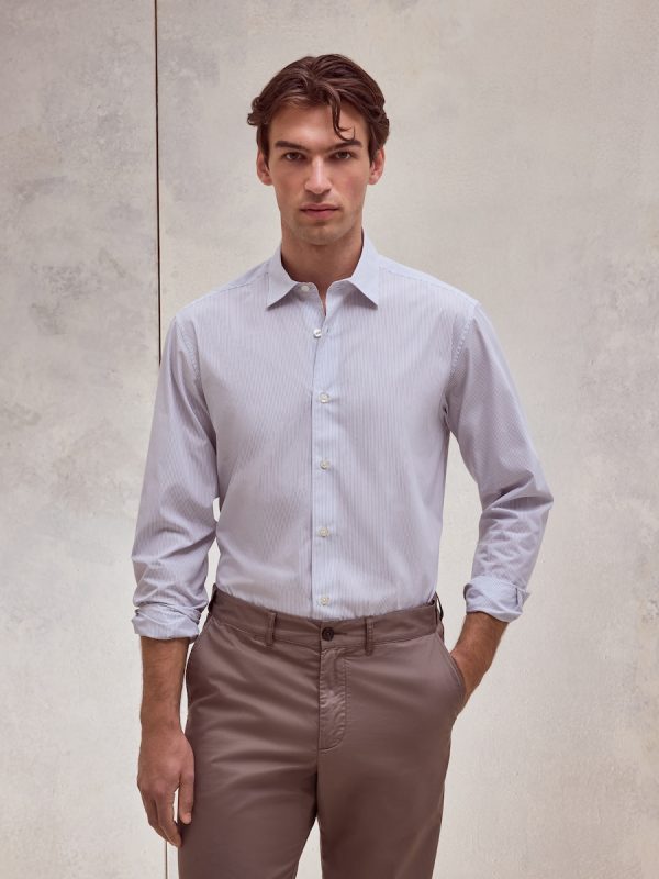 Camisa classic fit semi vestir de rayas de tacto suave de hombre - Blanco