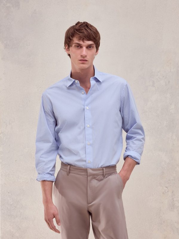 Camisa classic fit semi vestir de rayas de tacto suave de hombre - Azul