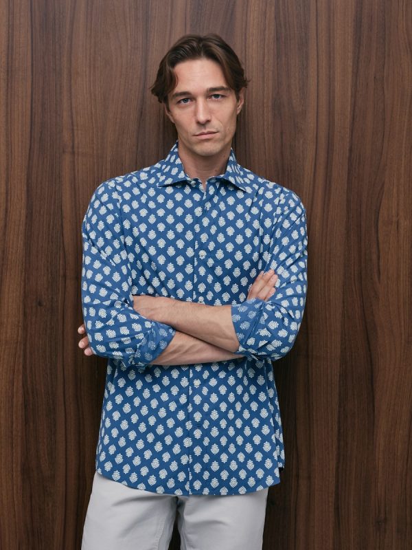 Camisa sport algodon ml hombre - Azul