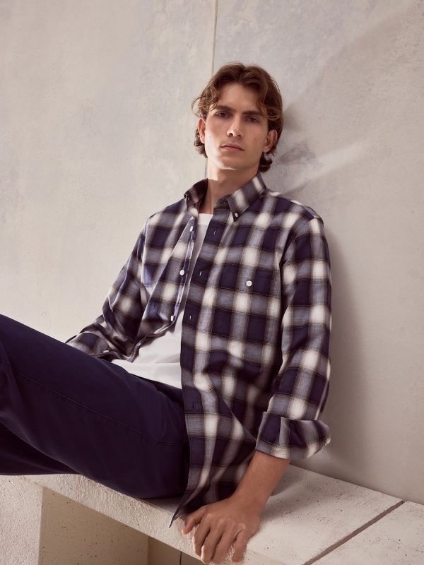 Camisa classic fit villela de algodón de cuadros de hombre - Azul marino