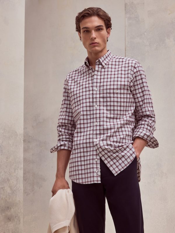Camisa classic fit de twill de algodón stretch con cuadro de colección de hombre - Burdeos