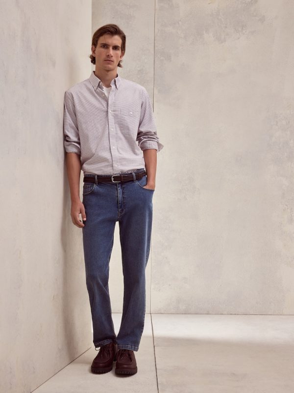 Camisa classic fit de twill de algodón stretch con cuadro perfilería de hombre - Burdeos