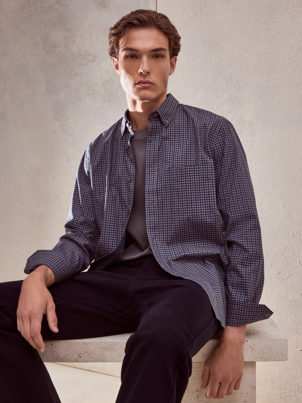 Camisa classic fit de cuadros vichy popelín de algodón stretch de hombre - Gris oscuro