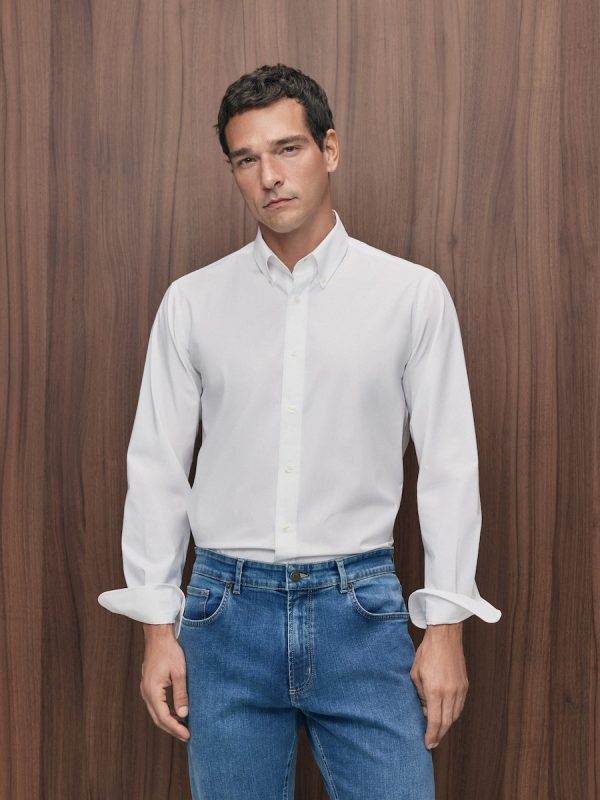 Camisa sport lisa algodón elastano regular fit hombre 90% algodón 10% elastano - Blanco