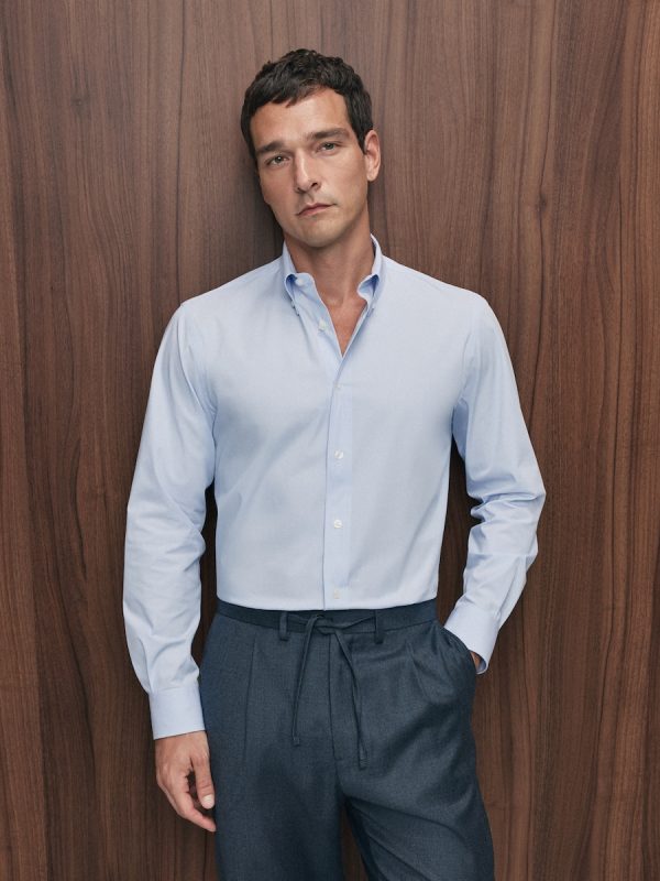 Camisa sport lisa algodón elastano regular fit hombre 90% algodón 10% elastano - Azul