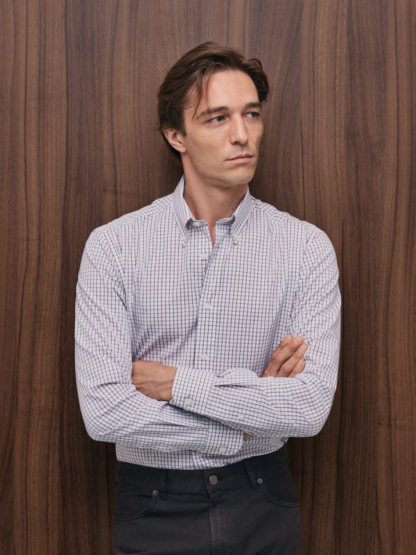 Camisa sport cuadro algodón elastano regular fit hombre 90% algodón 10% elastano - Granate
