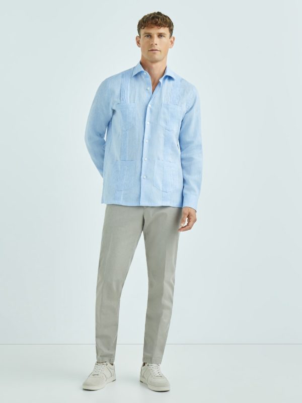 Camisa guayabera de lino de hombre Mirto classic lisa azul - Azul claro