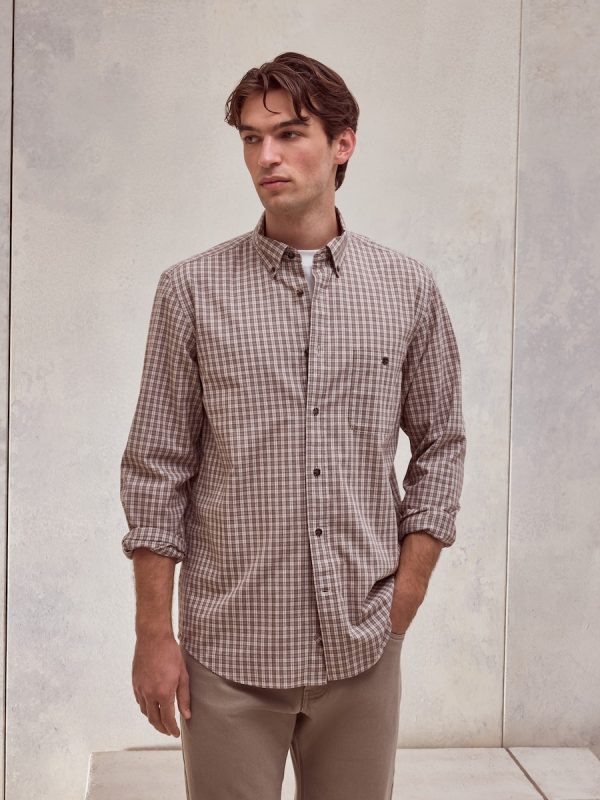 Camisa classic fit villela de algodón cuadro fondo pequeño de hombre - Marrón