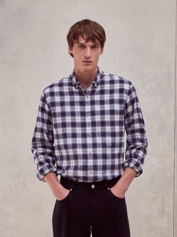 Camisa classic fit villela de algodón de cuadros de colección de hombre - Azul