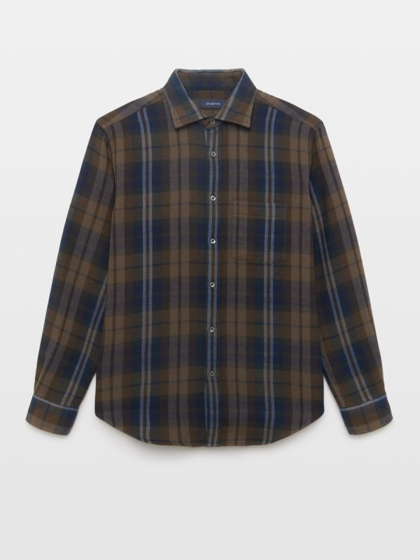 Camisa classic fit franela cuadros colección de hombre - Azul marino