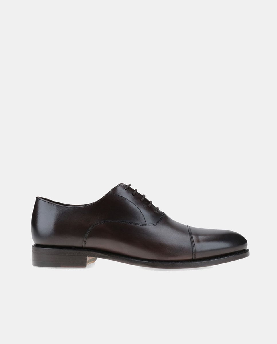 Zapatos de cordones de hombre estilo inglés en piel con puntera recta - Marrón