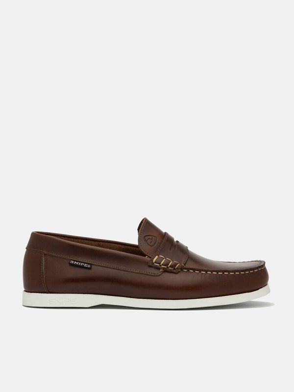 Zapato mocasin en piel bovina con suela de goma - Marrón