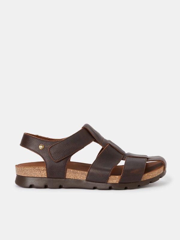 Sandalias de hombre en piel napa Waterproof de color - Marrón