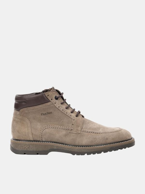 Bota de hombre en piel ante con cordones y cremallera - Gris Topo