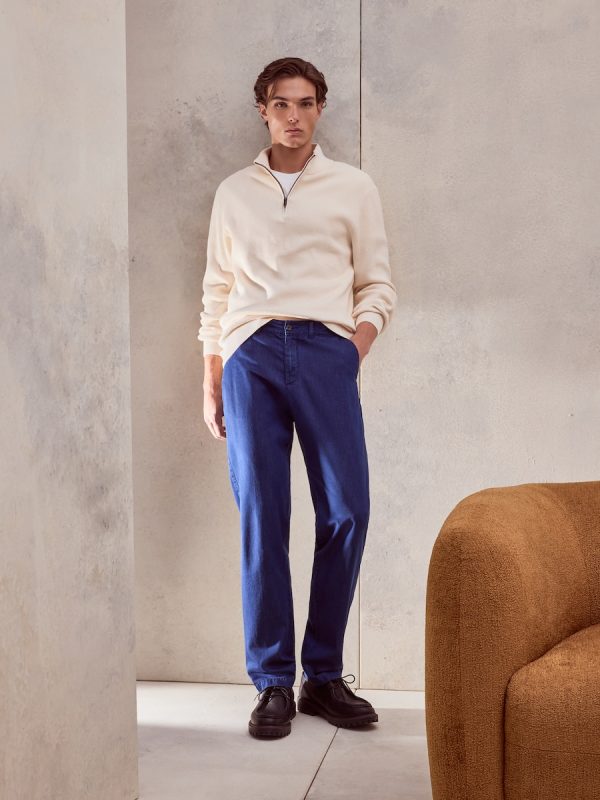 Pantalón chino regular fit denim cinturilla extensible algodón/stretch hombre - Azul oscuro