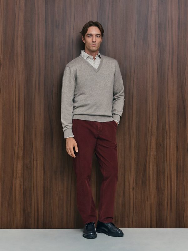 Pantalón pana regular fit tintado en prenda hombre - Burdeos
