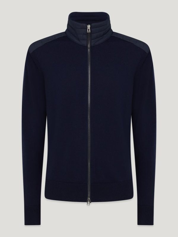 Cardigan de hombre con refuerzos de nailon en hombros y cuello - Azul marino