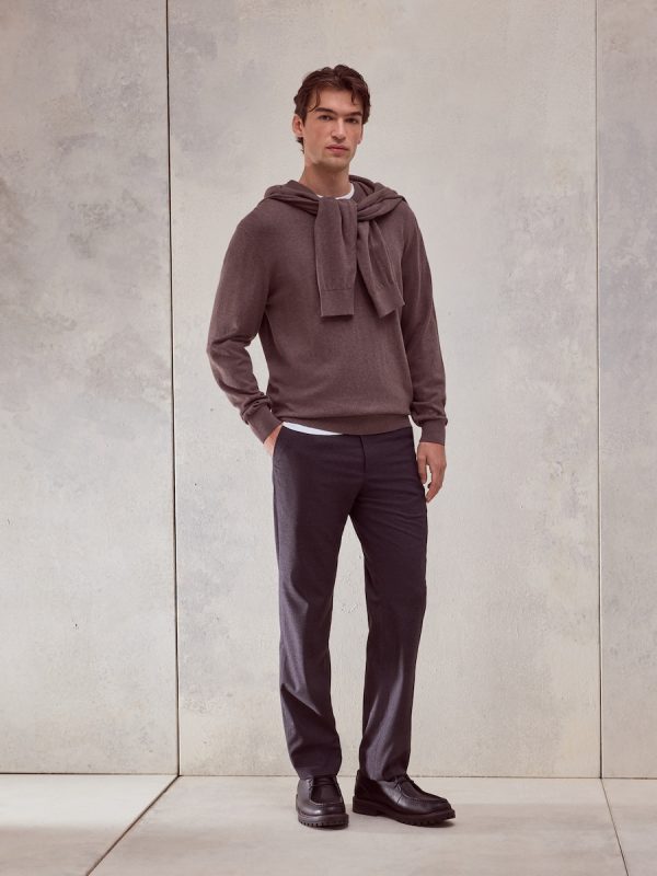 Jersey cuello redondo liso algodón - cashmere de hombre - Marrón claro