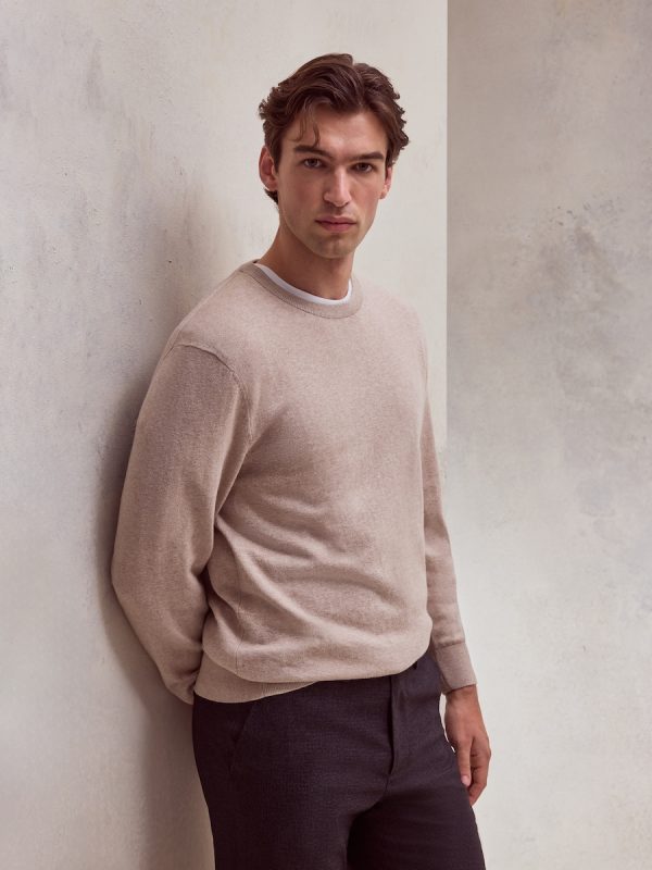 Jersey cuello redondo liso algodón - cashmere de hombre - Beige