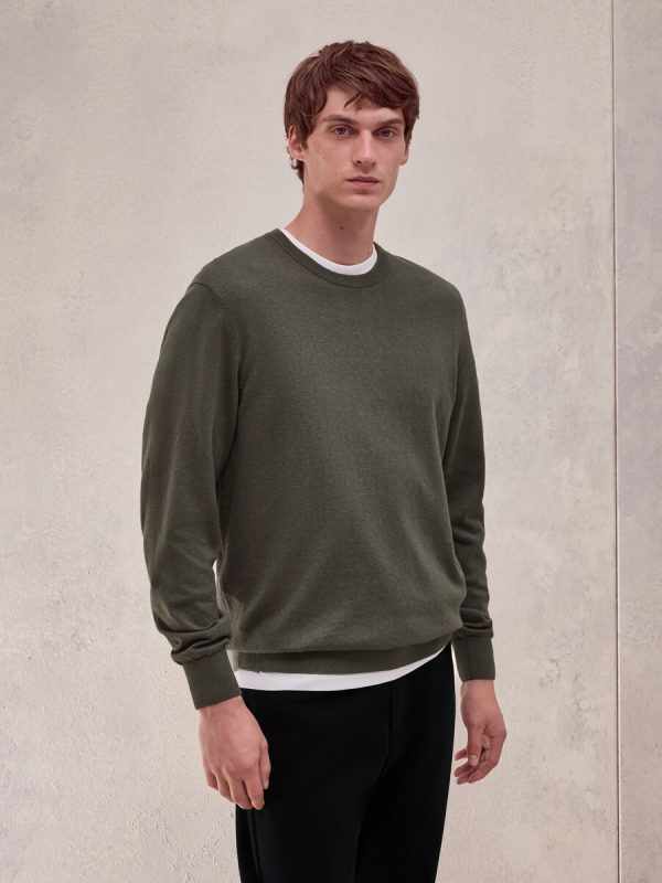 Jersey cuello redondo liso algodón - cashmere de hombre - Verde