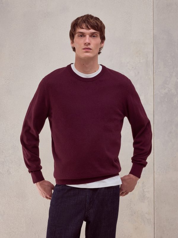 Jersey cuello redondo liso algodón - cashmere de hombre - Burdeos