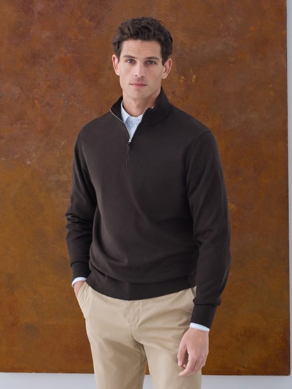 Jersey cuello semicisne lavable 100% lana merino de hombre - Marrón oscuro