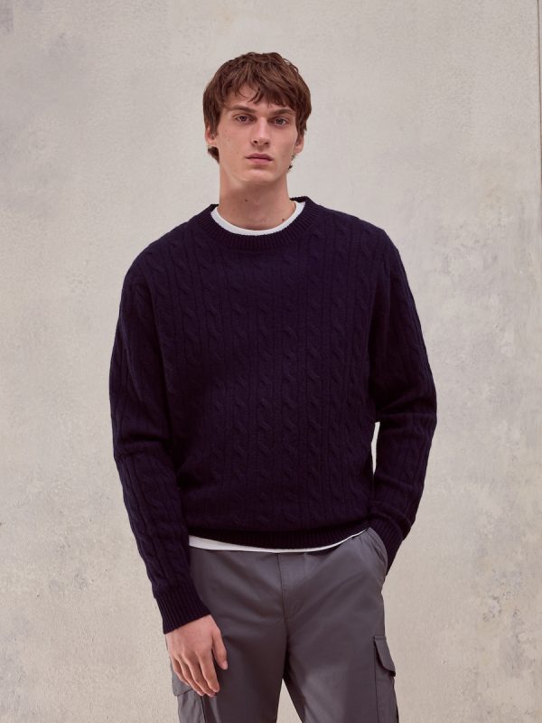 Jersey cuello redondo ochos 100% lambswool de hombre - Azul marino