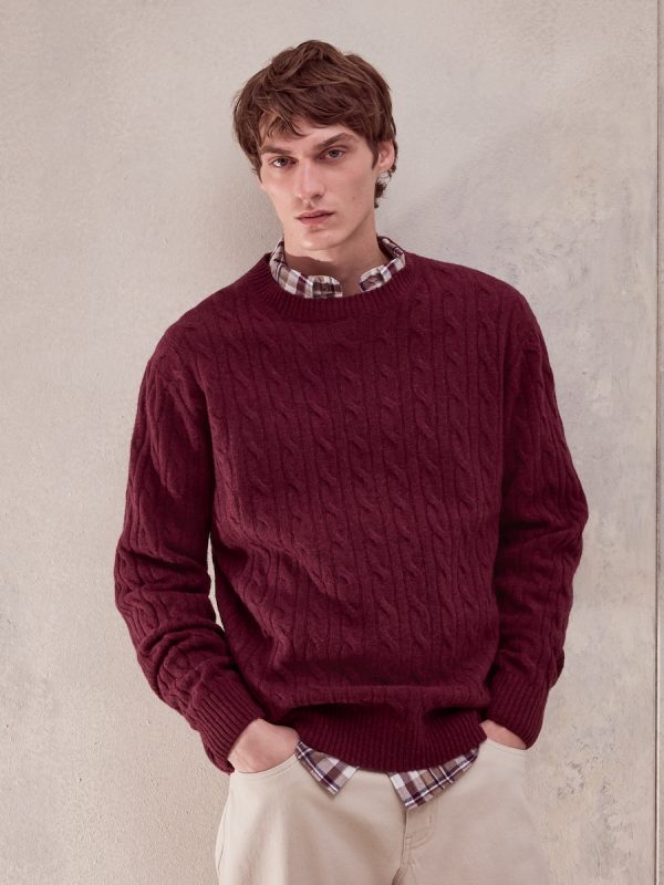 Jersey cuello redondo ochos 100% lambswool de hombre - Burdeos