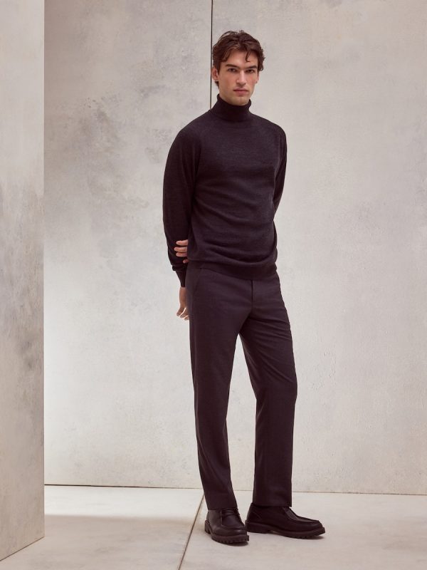 Jersey cuello vuelto liso 100% merino extrafine de hombre - Gris oscuro