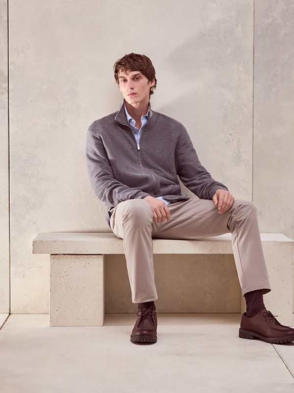 Cardigan cremallera estrucutura algodón - cashmere de hombre - Gris oscuro
