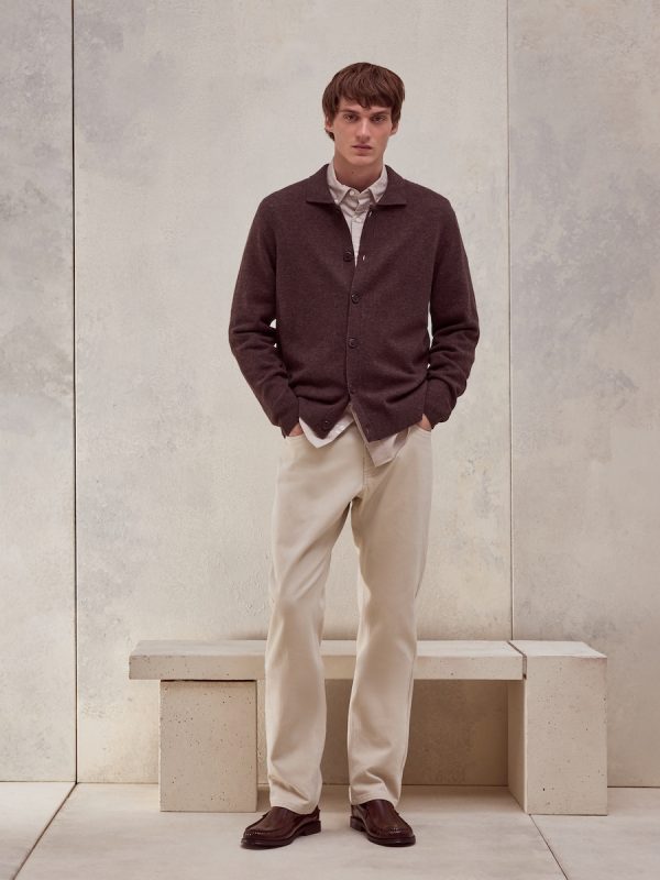 Cardigan botones liso 100% lambswool de hombre - Marrón