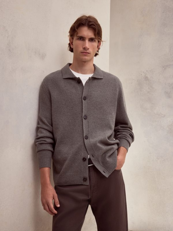 Cardigan botones liso 100% lambswool de hombre - Verde claro