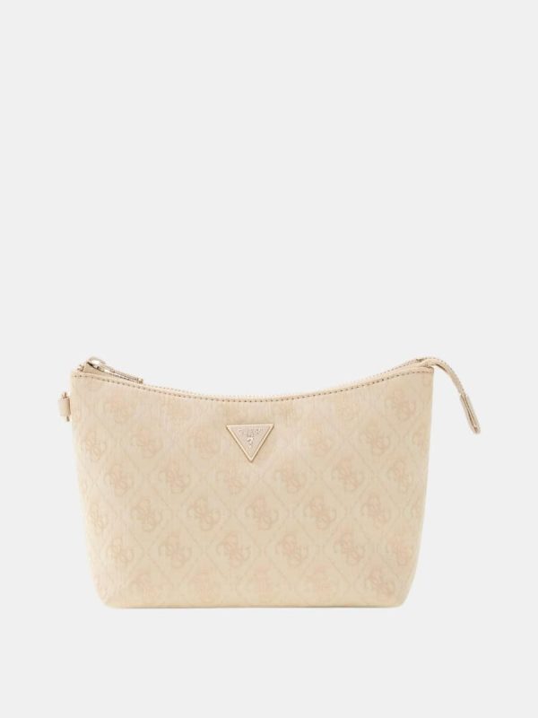 Pouch Guess Top Zip con logo y estructura flexible - Natural