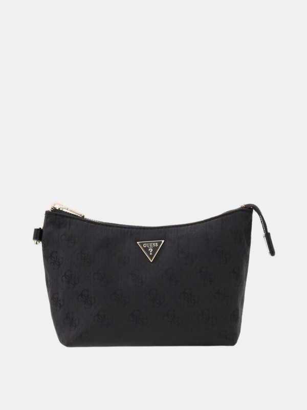 Pouch Guess Top Zip con logo y estructura flexible - Negro