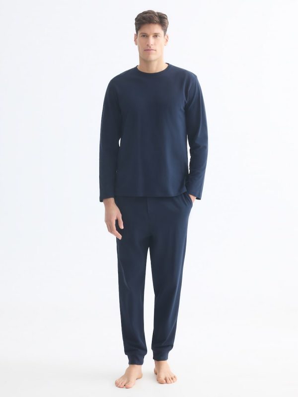 Pijama largo liso hombre. - Azul marino