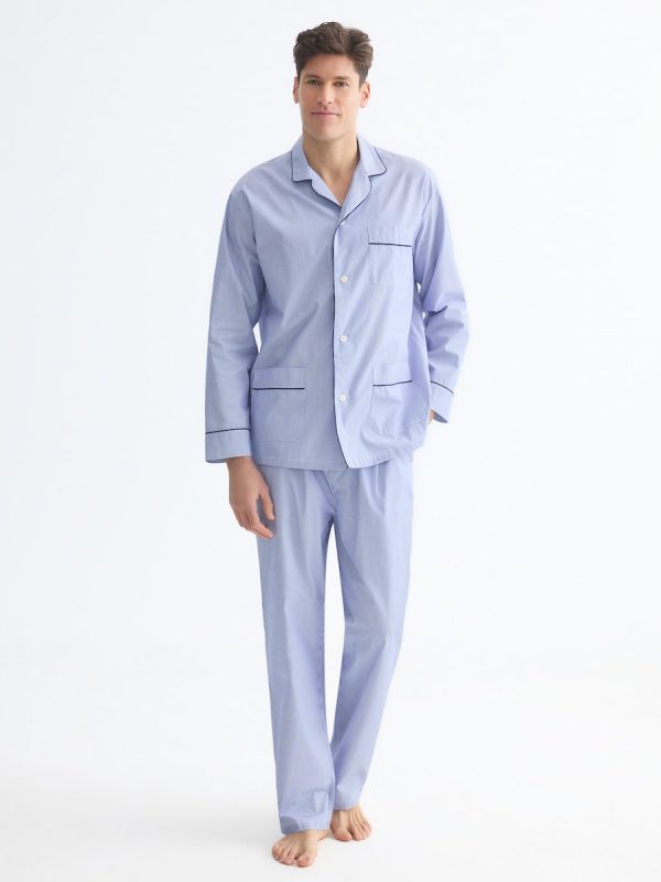 Pijama rayas popelín 100% algodón sostenible hombre - 400 Azul