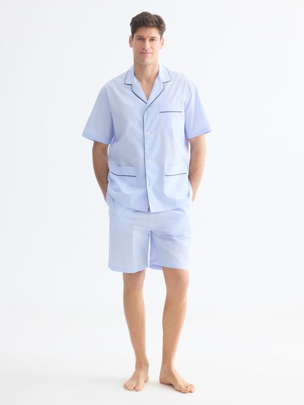 Pijama de manga corta y pantalón corto liso de hombre - Azul