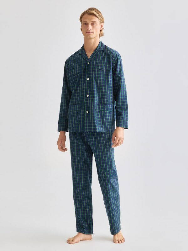 Pijama cuadros twill 100% algodón sostenible hombre - Azul marino