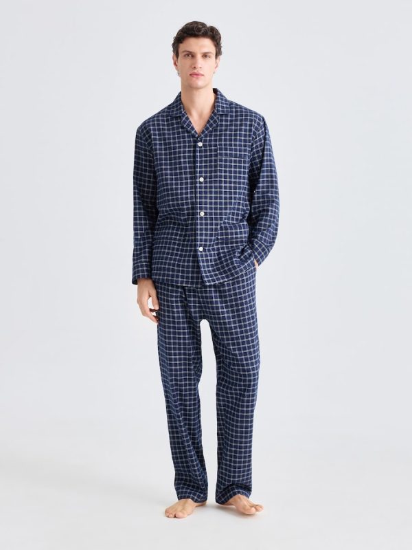 Pijama de cuadros franela 100% algodón sostenible hombre - Azul marino