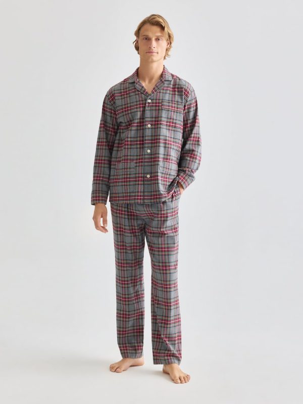 Pijama de cuadros franela 100% algodón sostenible hombre - Gris